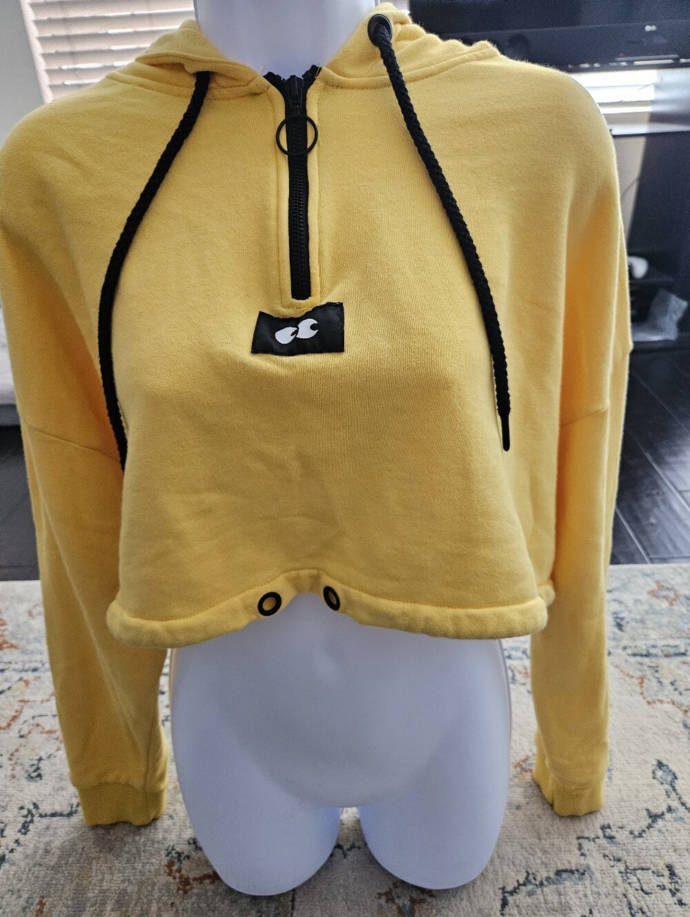 Lazy Oaf Yellow Eyes Cropped 1/4 Zip Hoodie - Size Small